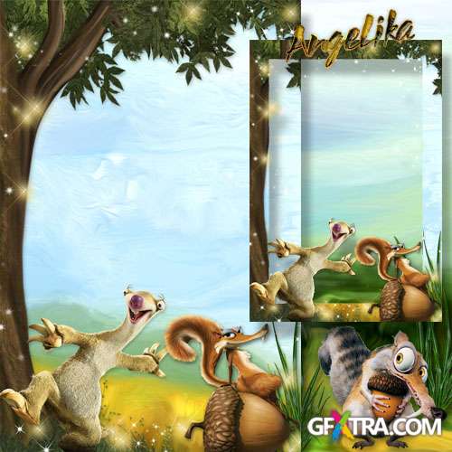 Children\'s Photoframe with Heroes of Animated Film - The Ice Age, Fight for an Acorn