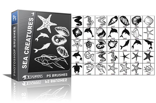35 Sea Creatures Photoshop Brushes Pack 1